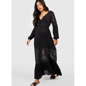 boohoo Maternity Boho Lace Insert Maxi Dress GOTH